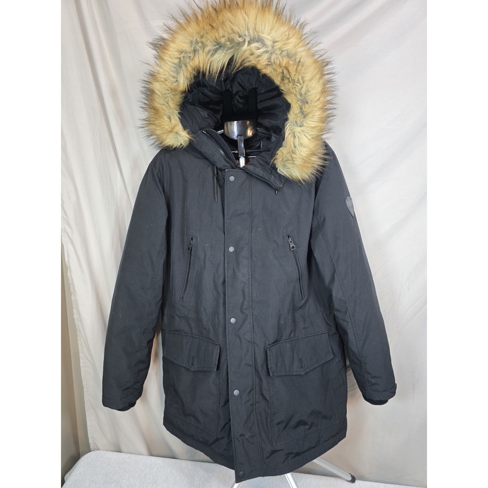 Parka, men's, hooded, Black, water-resistant, insulated, XL,‎